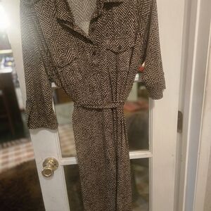 Attention Gray and Cream Herringbone Dress